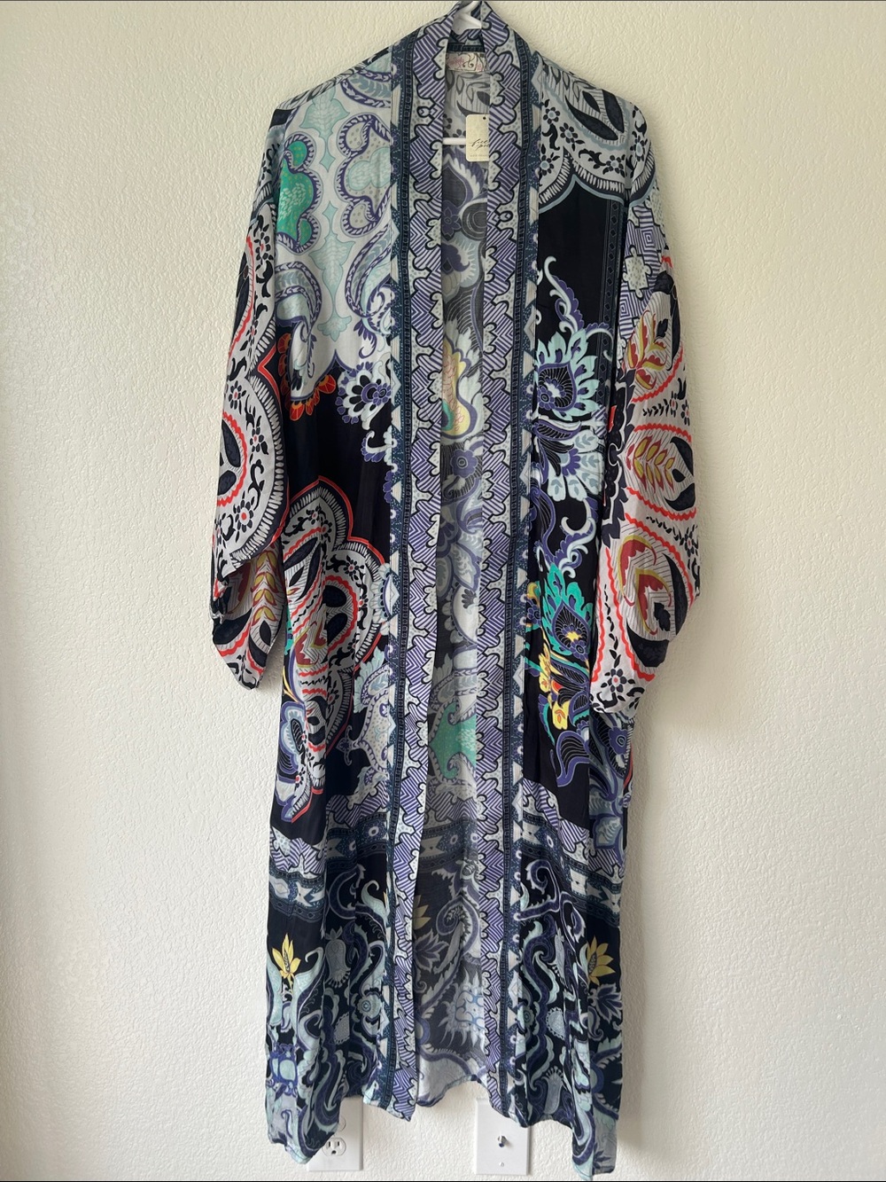 Free People Navy Multi Paisley Duster Kimono